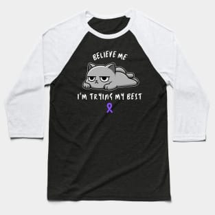 Fibromyalgia Warrior Cat With Awareness Ribbon Baseball T-Shirt